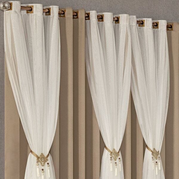 Cortina Blackout Styllus Chocolate com Voil 4,00M x 2,70M - Corta-Luz - 2
