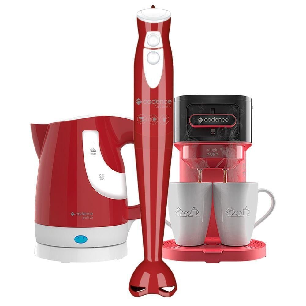 Kit Trio Vermelho Cadence - Cafeteira Chaleira Mixer 220v - 1