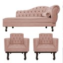 Ver imagem 1 de Kit Diva Recamier Diana 140cm Lado Esquerdo e 02 Poltronas Classic Suede Rosê - ADJ Decor