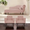 Ver imagem 2 de Kit Diva Recamier Diana 140cm Lado Esquerdo e 02 Poltronas Classic Suede Rosê - ADJ Decor