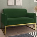 Ver imagem 2 de Kit Namoradeira e 2 Poltronas Decorativas Base Industrial Dourada Maressa S23 Suede Verde - Ibiza
