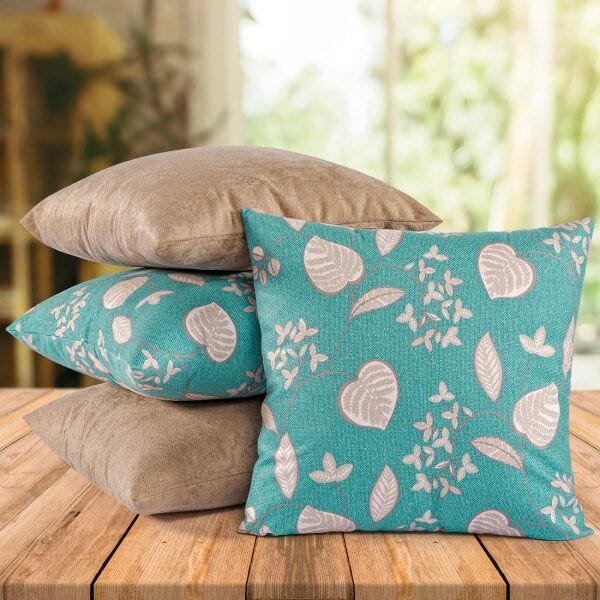 Kit de Almofadas Cheias Suede Decorativas Turquesa 04 Peças - 1