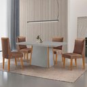 Ver imagem 1 de Mesa de Jantar Diane 120cm Tampo Mdf Vidro 4 Cadeiras Lisboa Moderna Tork Off White Naturale