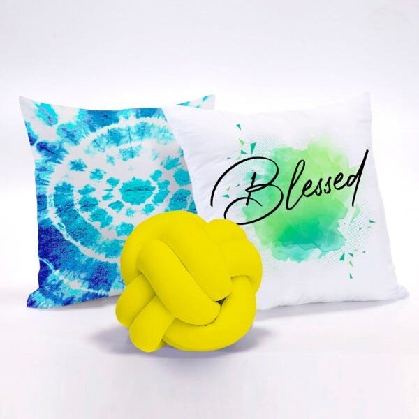 Kit de Almofadas Cheias com Nó Tie Dye Branco 03 Peças - 1