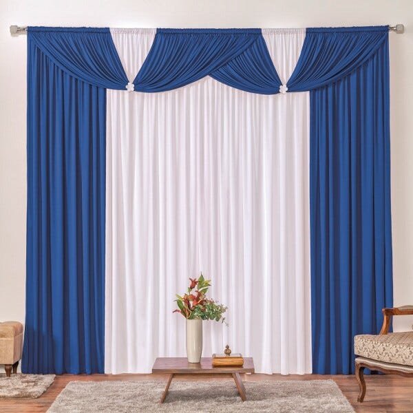 Cortina Londrina Azul/Branco 2,00M x 1,70M para Varão Simples - 1