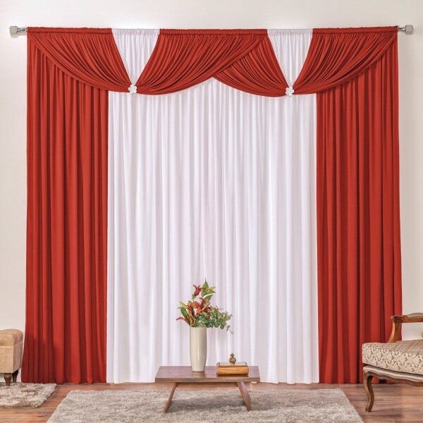 Cortina Londrina Vermelho/Branco 2,00M x 1,70M para Varão Simples - 1