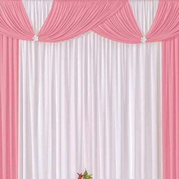 Cortina Londrina Rosa/Branco 3,00M x 2,60M para Varão Simples - 3