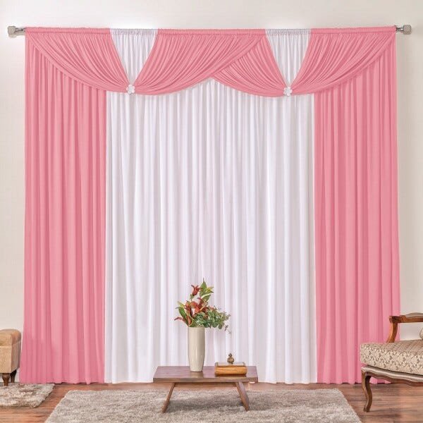 Cortina Londrina Rosa/Branco 3,00M x 2,60M para Varão Simples - 1