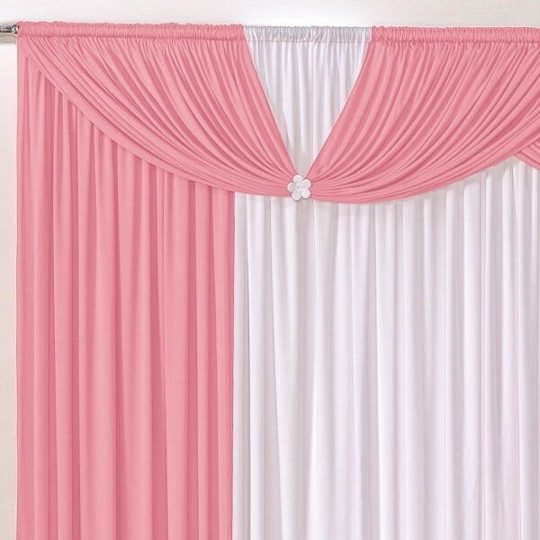 Cortina Londrina Rosa/Branco 3,00M x 2,60M para Varão Simples - 2