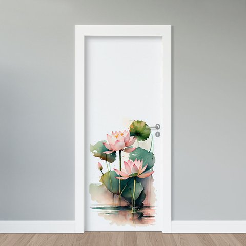 Adesivo de Porta - Flor de Lótus Aquarela