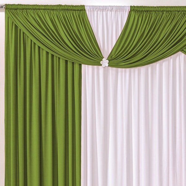 Cortina Londrina Verde/Branco 4,00M x 2,60M para Varão Simples - 2