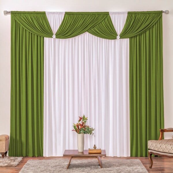 Cortina Londrina Verde/Branco 4,00M x 2,60M para Varão Simples - 1