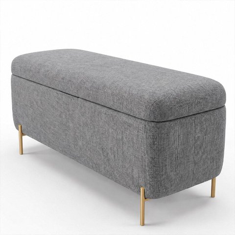 Puff Baú Bella 160cm Pés Aço Dourado Linho Nobre Cinza - Sallar Home