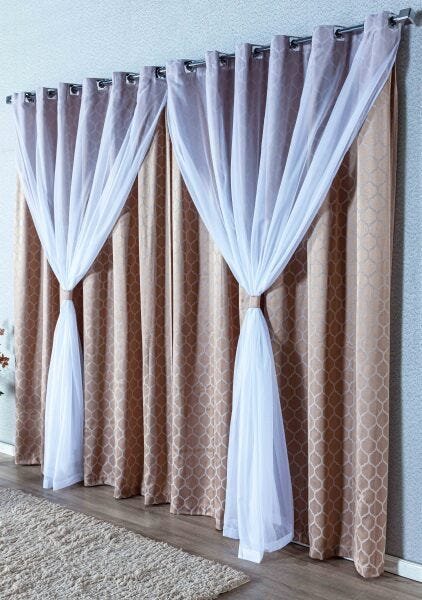 Cortina Semi-Blackout Berlim 6,00M x 2,50M Jacquard com Voil - Cor - Dourado - 4