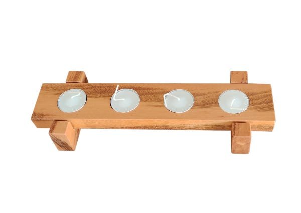 Porta Velas com suporte em Madeira Nobre + 4 Velas Decoração - 1