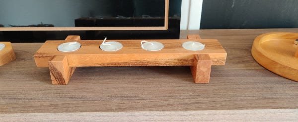 Porta Velas com suporte em Madeira Nobre + 4 Velas Decoração - 3