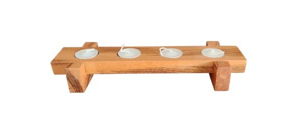 Porta Velas com suporte em Madeira Nobre + 4 Velas Decoração - 2