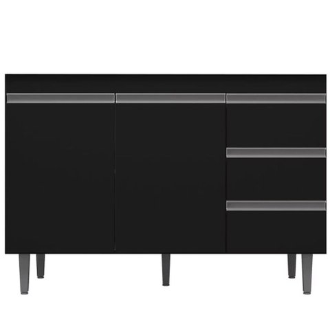 Balcão para Cozinha Kimberly 120cm C/ Tampo 2 Portas 3 Gavetas Preto