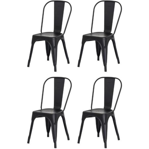 Kit 4 Cadeiras Tolix Iron Design Preto Fosco Aço Industrial Sala Cozinha Jantar Bar