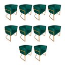 Ver imagem 1 de Kit 10 Poltronas Decorativa Sala de Estar Base de Ferro Cobre Veludo Verde