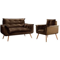 Conjunto Namoradeira + Poltrona Opala Veludo Marrom Chocolate - Speciale Home - 1