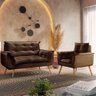 Conjunto Namoradeira + Poltrona Opala Veludo Marrom Chocolate - Speciale Home - 2