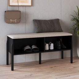 Sapateira Banco Hall de Entrada Pés Madeira Moss A03 Nero Preto - Lyam Decor - 2