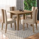 Ver imagem 1 de Conjunto Mesa de Jantar Kate 120cm 4 Cadeiras Linea Revestidas em Suede Carvalho/Marfim Yescasa