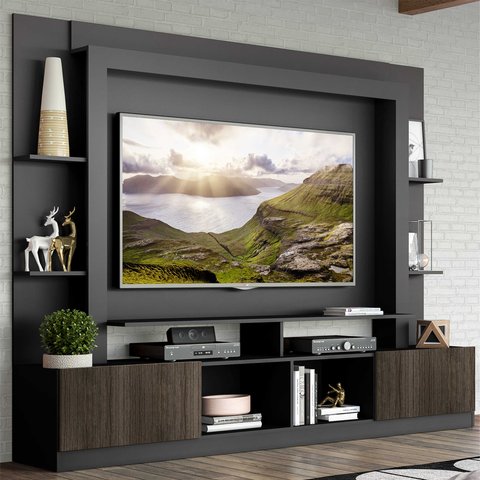 Estante Rack com Painel e Suporte Tv 65" Moscou Multimóveis Preto/tenerife