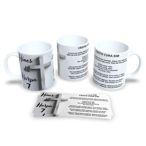 Caneca de Porcelana Branca Personalizada Hino 7 da Harpa Cristã Cristo Cura Sim