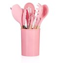 Ver imagem 1 de Kit de Cozinha Utensílios de Silicone Conjunto de 12 Peças Resistente e Fácil de Limpar Rosa