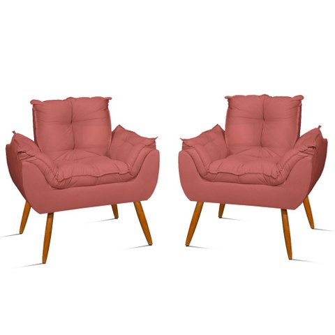 Kit 2 Cadeiras Poltronas Opala Suede Rosa