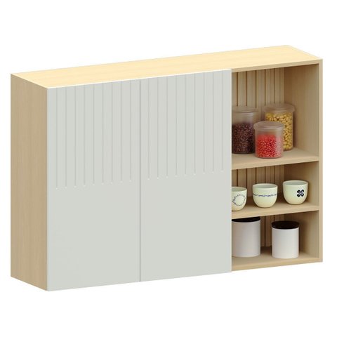 Armário Aéreo para Cozinha 120 Cm com Nicho Aurora Cinza Cristal Pet