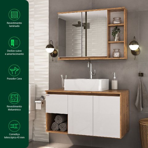 Conjunto para Banheiro Apollo 90 Suspenso- Fabribam Gabinetes
