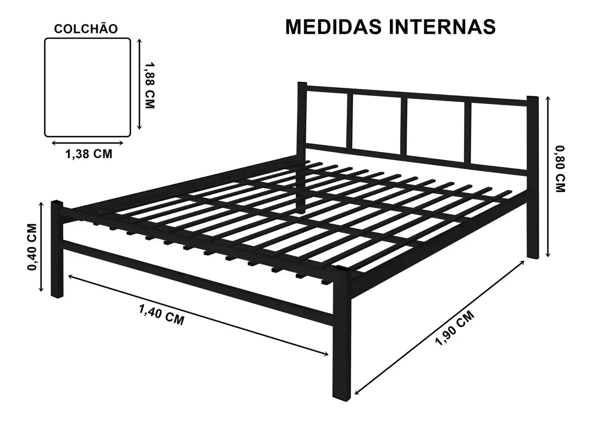 Ver imagem 3 de Cama Casal 1,40 Int. de Tubolar/aço Alojamento:preto