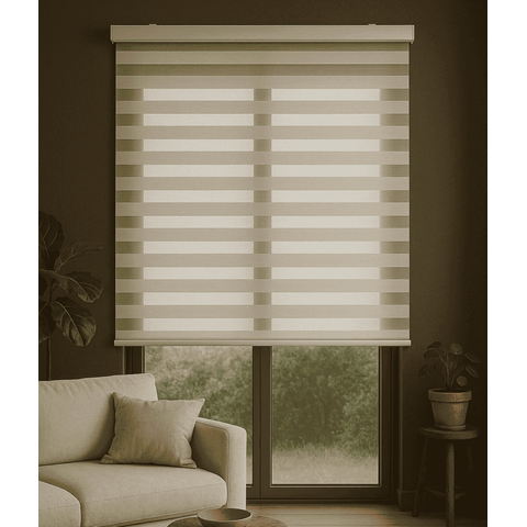 Persiana Rolo Double Vision Zebra 100larg X 220alt Linho com Bando - Sala/ Escritório/quarto/sacada