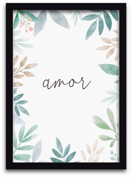 Conjunto Quadros Decorativos 3 peças 40x60 Amor Fé e Paz - Moldura Preta - 3