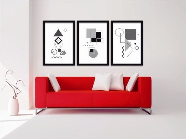 Conjunto Quadros Decorativos 3 pçs 40x60 Formas Geométricas - Moldura Preta - 1