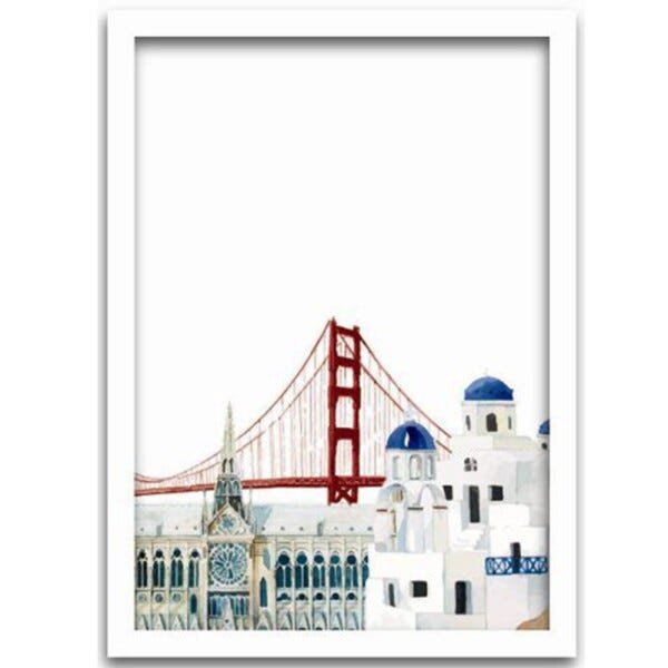 Conjunto Quadros Decorativos 3 pçs 40x60 Maravilhas Mundo - Moldura Branca - 3