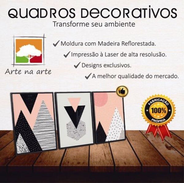Conjunto Quadros Decorativos 3 peças 30x45 MDF Folha Home - Moldura Branca - 5