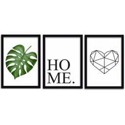 Conjunto Quadros Decorativos 3 peças 30x45 MDF Folha Home - Moldura Preta - 1