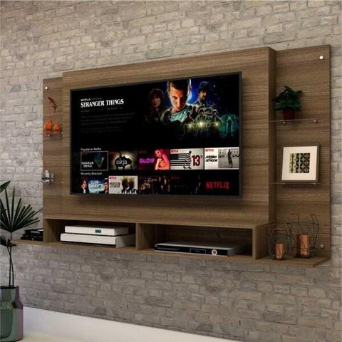 Painel para TV 60" com Prateleiras de Vidro Braga Multimóveis
