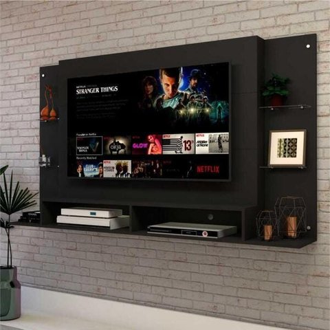 Painel para TV até 60 Polegadas com Prateleiras de Vidro Braga Multimóveis