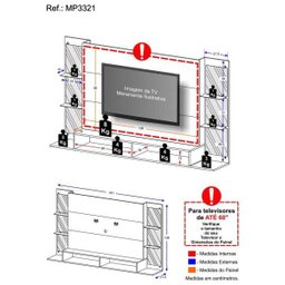 Painel Tv Até 60 Polegadas com Suporte, Espelho, Prateleiras - 6 Painel Tv Até 60 Polegadas com Suporte, Espelho, Prateleiras - 6