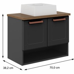 Balcão Gabinete para Banheiro 70cm 2 Portas Natura 8005 Grafite - Bertolini - 3