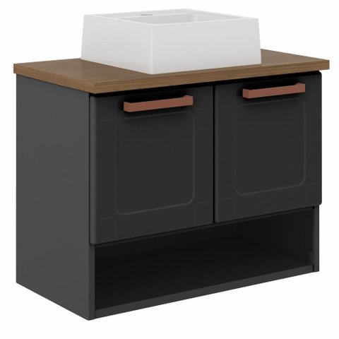 Balcão Gabinete para Banheiro 70cm 2 Portas Natura 8005 Grafite - Bertolini