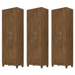 Kit 3 Armários Organizadores Multiuso Íris 2 Portas Castanho Wood - Moval - 1
