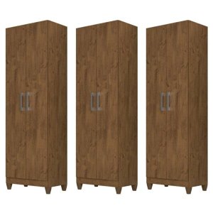 Kit 3 Armários Organizadores Multiuso Íris 2 Portas Castanho Wood - Moval