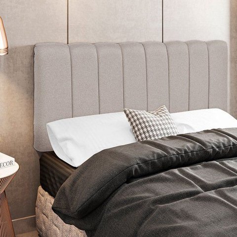 Cabeceira Cama Box Painel Queen 160 cm Dubai W01 Linho Bege - Lyam Decor
