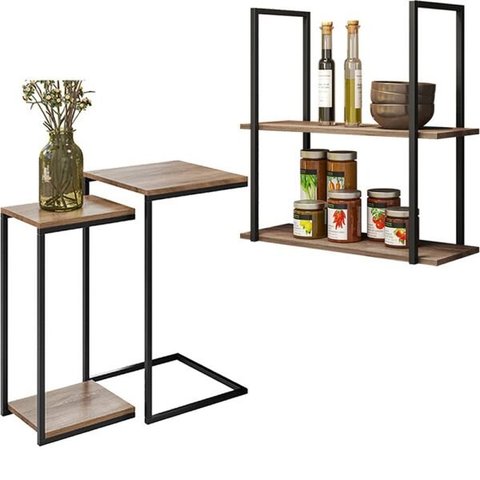 Kit Mesas Laterais Decorativas e Prateleiras Multiuso Industrial D01 Design Demolição - Lyam Decor